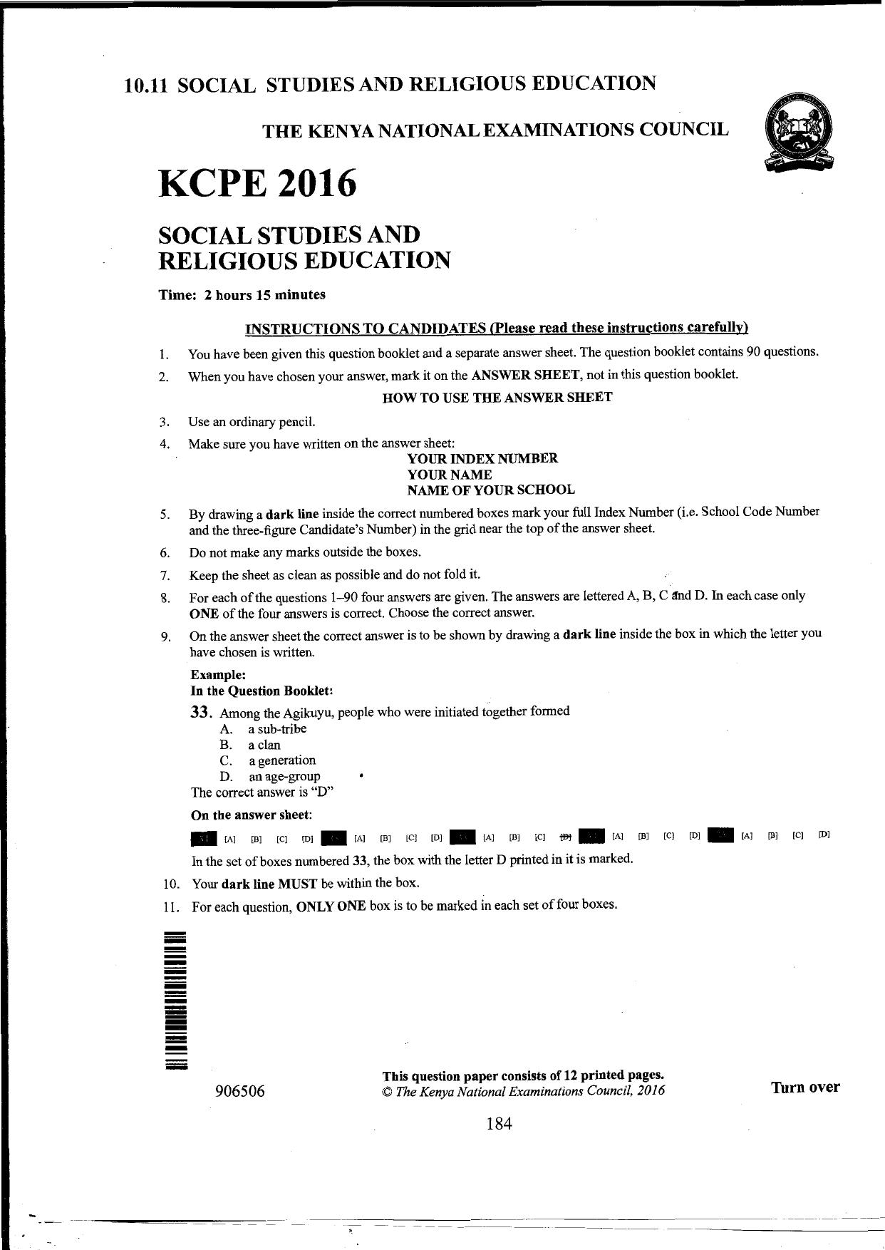 10.11 Social Studies and Religious Education (2016) — page 1 of 12