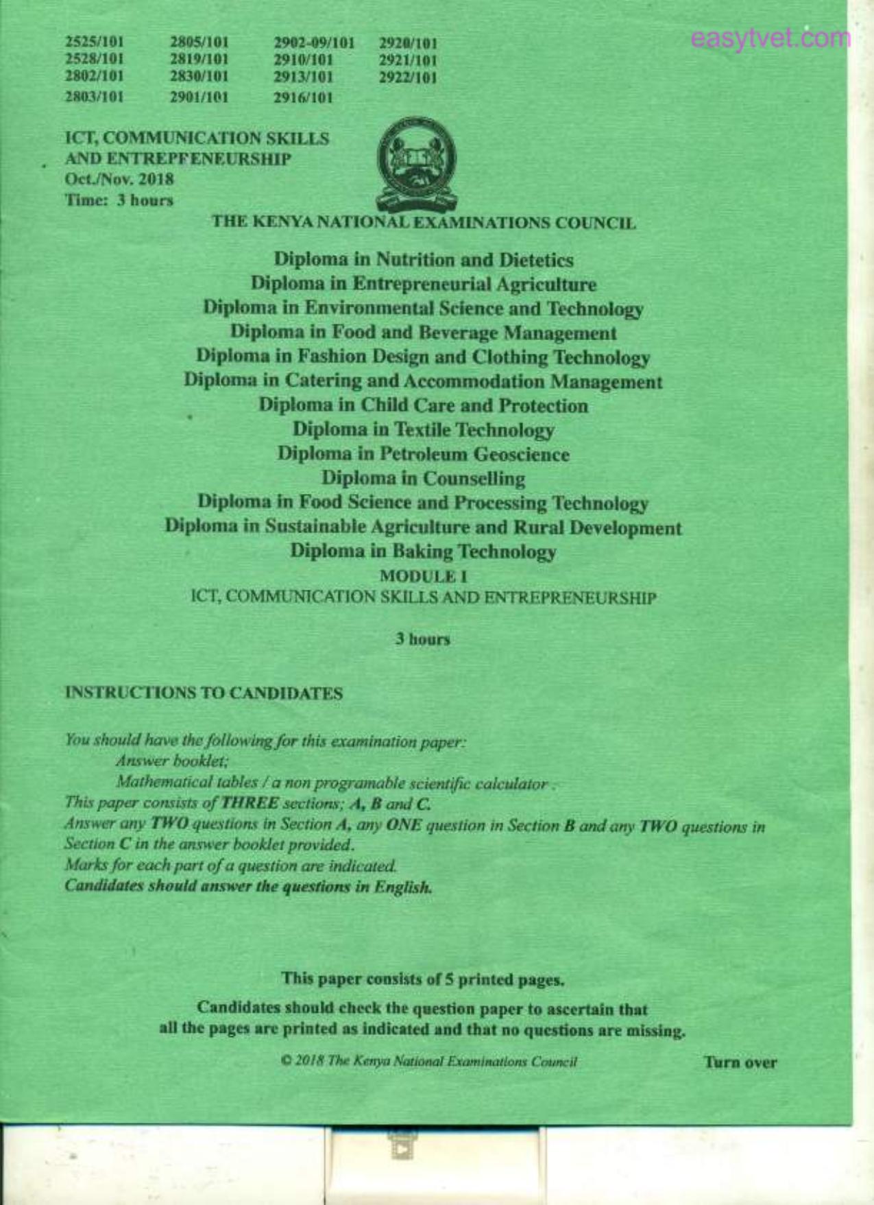 Ict, Communication Skills and Entrepreneurship (2018) — page 1 of 5