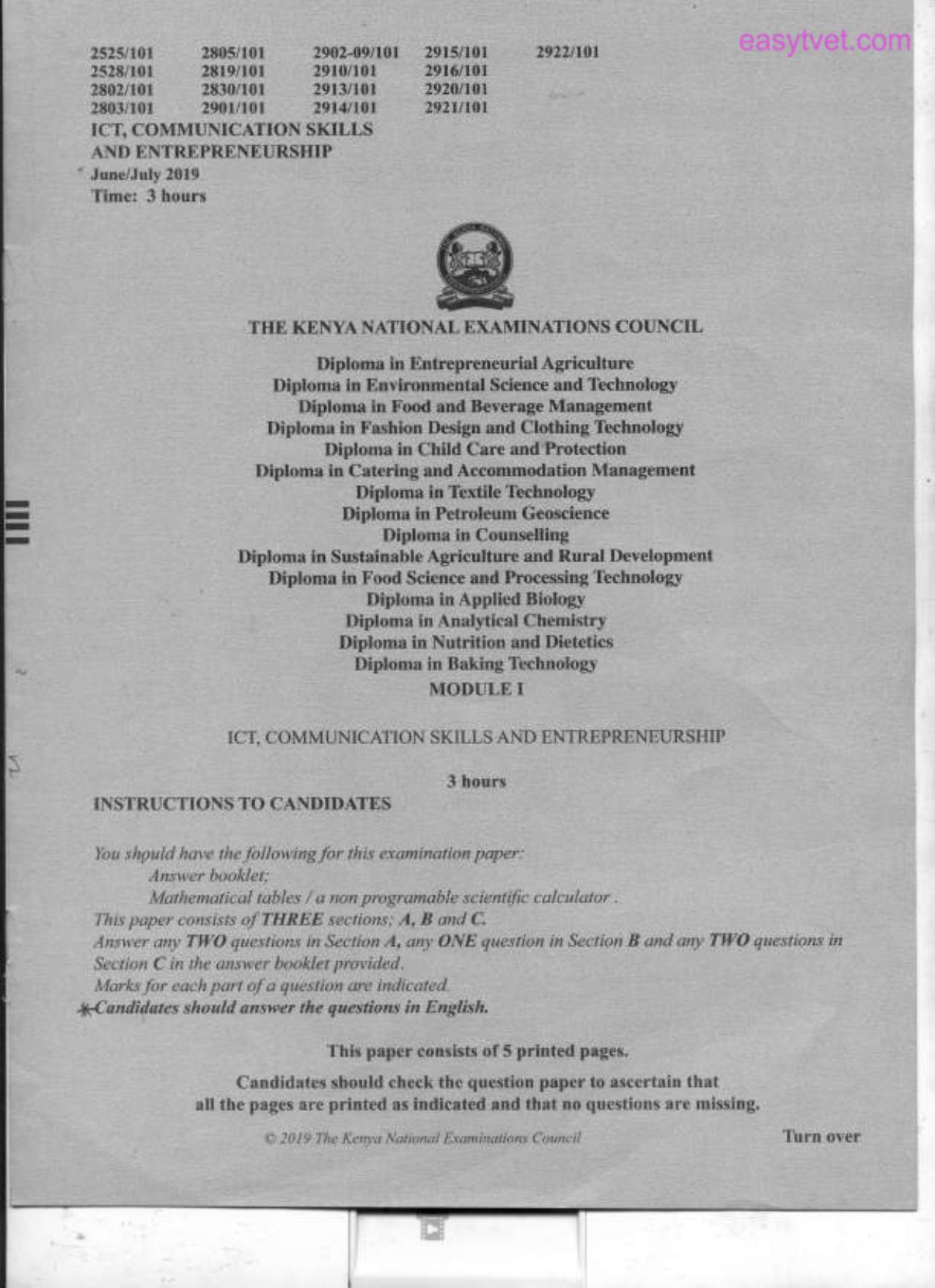 Ict, Communication Skills and Entrepreneurship (2019) — page 1 of 5