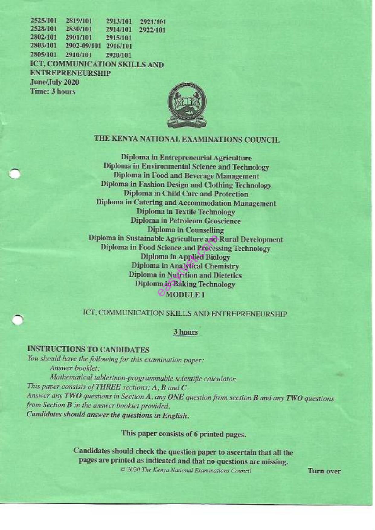 Ict, Communication Skills and (2020) — page 1 of 6