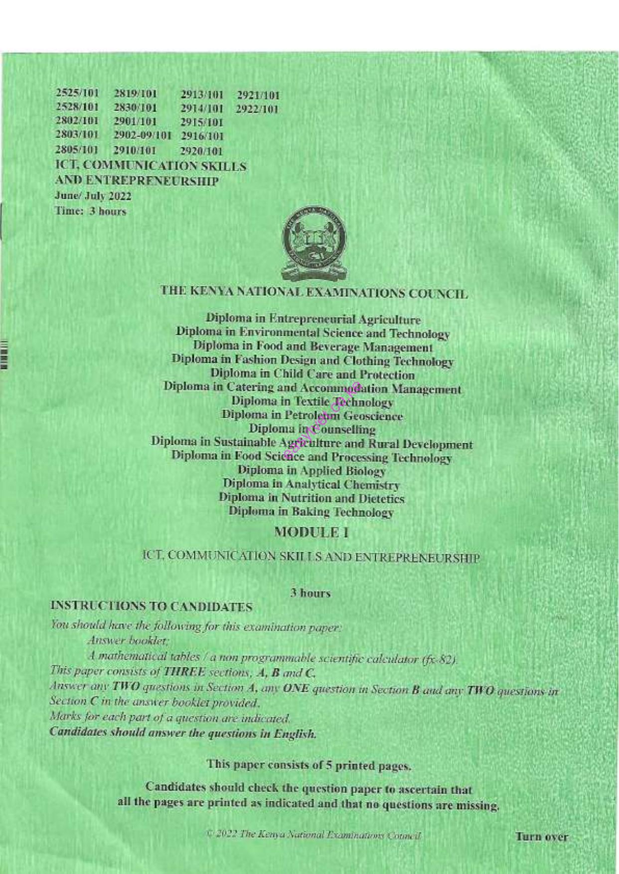 Ict, Communication Skilts and Entrepreneurship (2022) — page 1 of 5