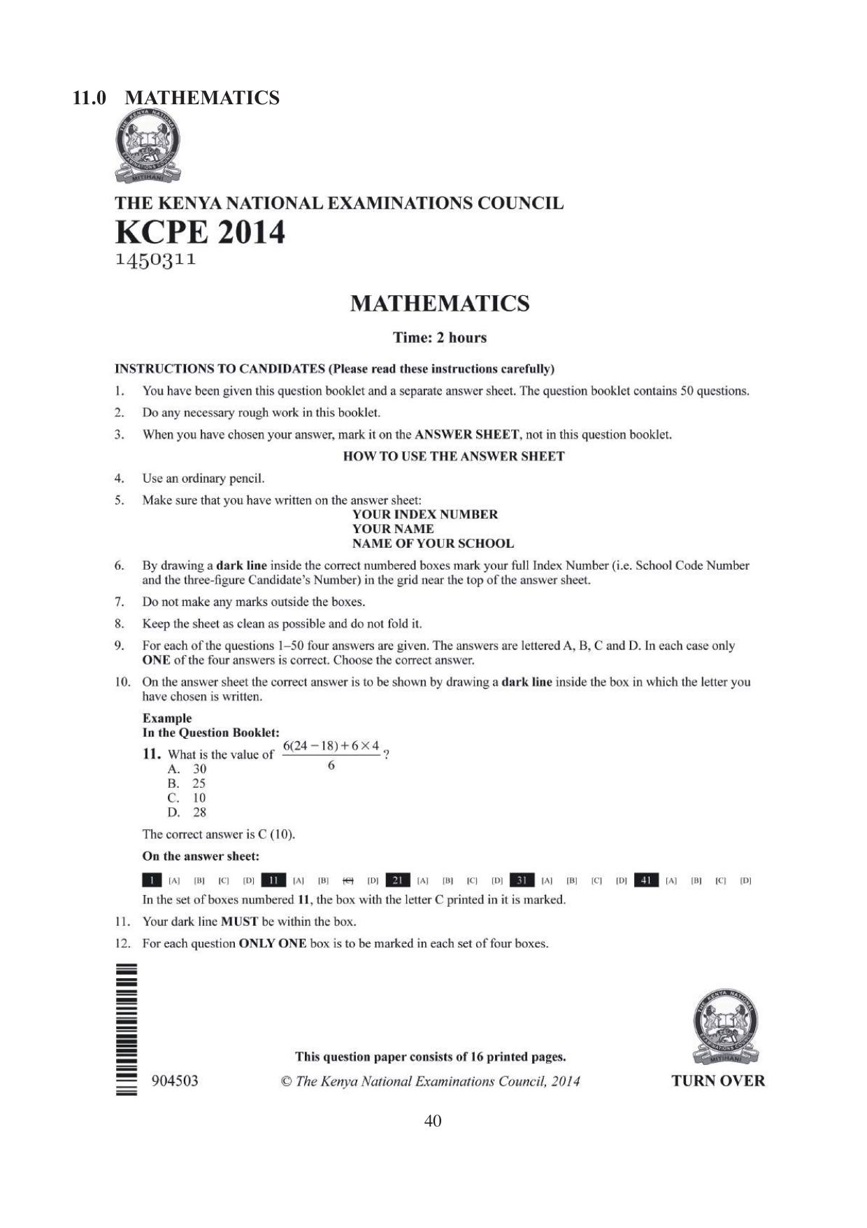 How to Use the Answer Sheet (2014) — page 1 of 16