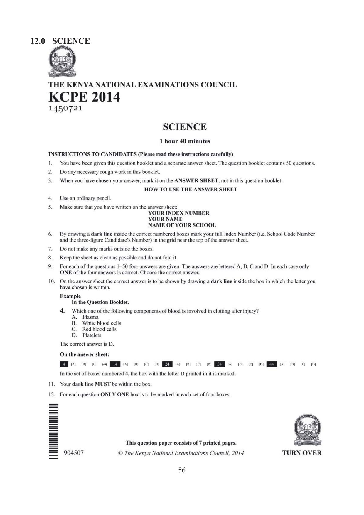 How to Use the Answer Sheet (2014) — page 1 of 7