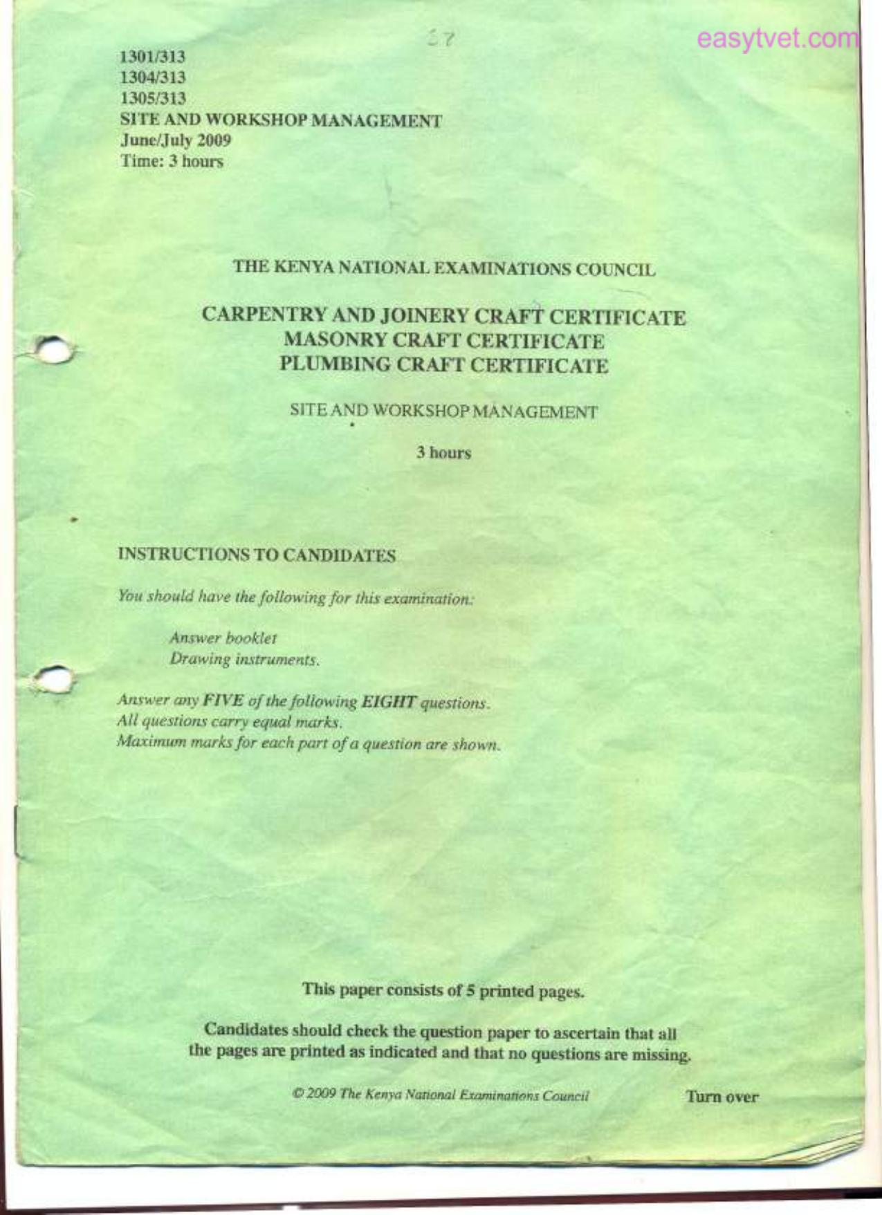 Site and Workshop Management (2009) — page 1 of 5