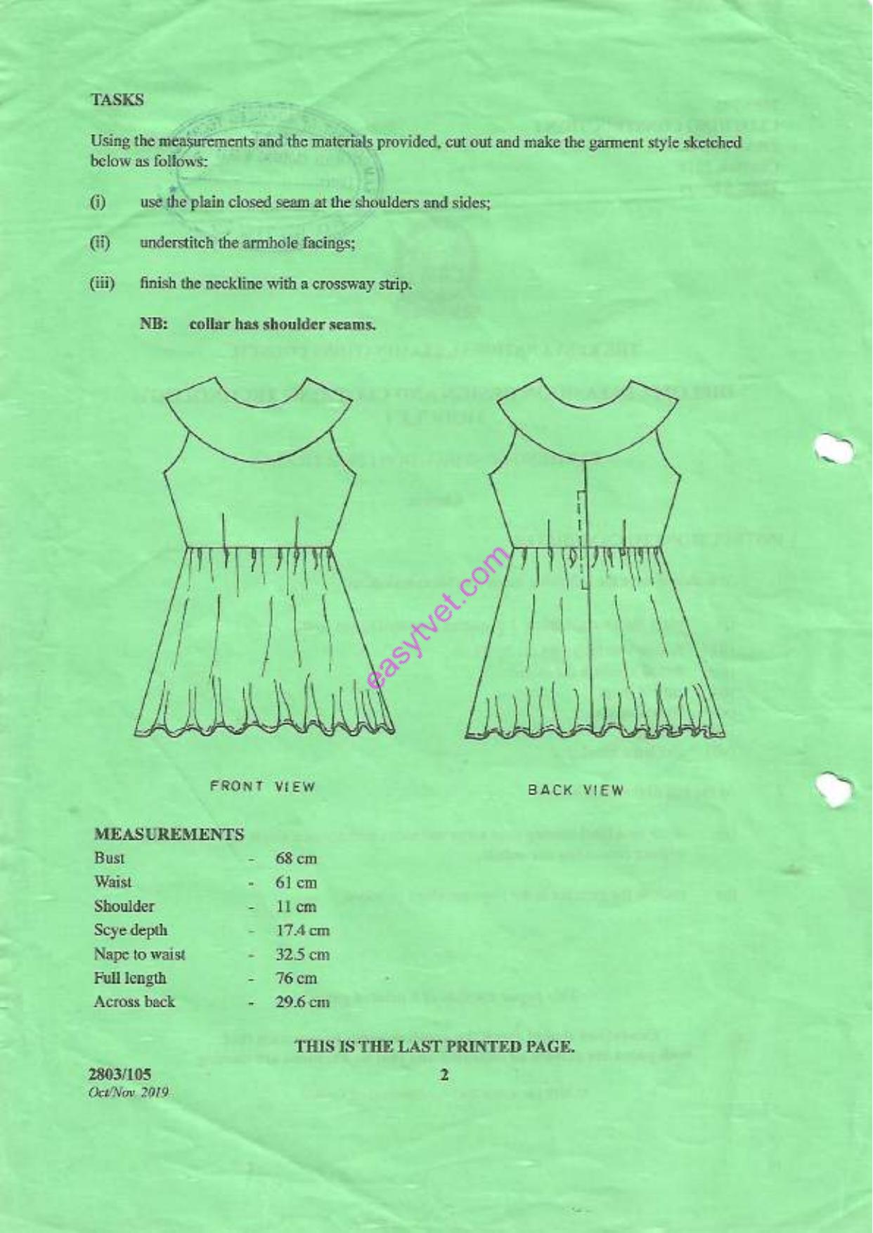 Clothing Construction I Practical (2019) — page 2 of 2